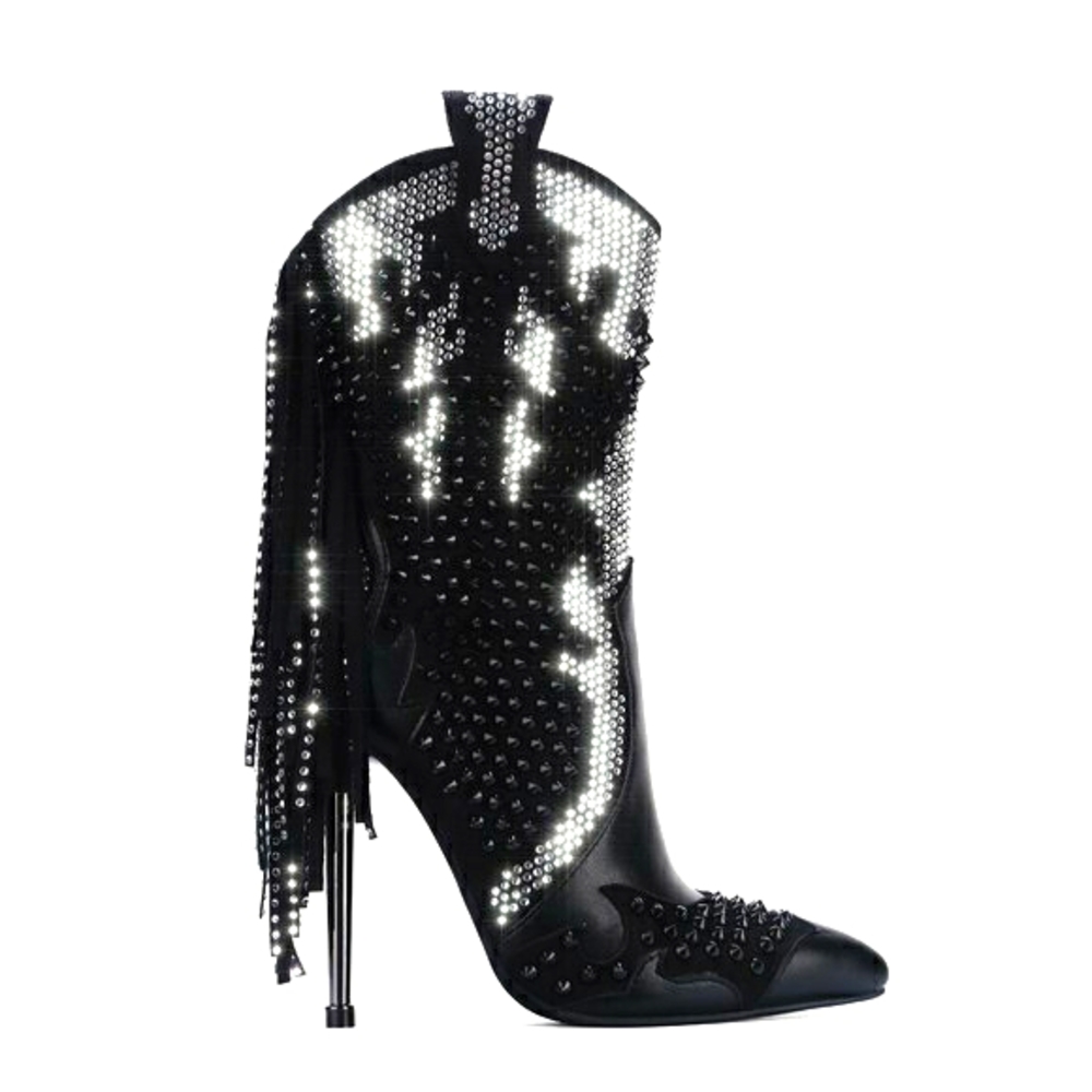 NWB Fring and Rhinestone Stiletto Booties - Picture 2 of 9